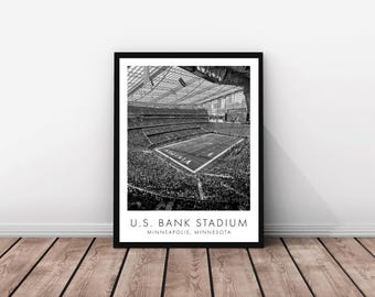 Vikings NFL | U.S. Bank Stadium | 20 x 30 inches | Black and White | Poster