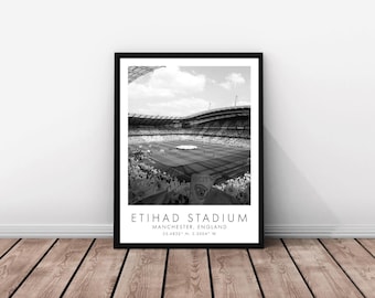 Manchester City | Etihad Stadium | 24 x 36 tum | Svartvitt | Affisch