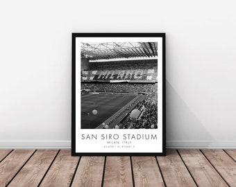 Inter Milan | San Siro Stadium | 18 x 24 inches | Black and White | Poster