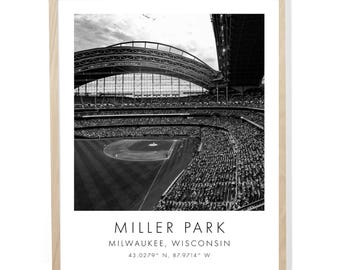 Milwaukee Brewers MLB | Miller Park | 16 x 20 inches | Black and White | Poster | Digital Download