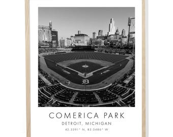 Detroit Tigers MLB | Comerica Park | 16 x 20 inches | Black and White | Poster