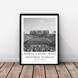 Texas Longhorns Football | Darrell K Royal Texas Memorial Stadium | 18 x 24 inches | Black and White | Poster