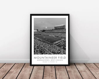 West Virginia University | Mountaineer Field | 24 x 36 inches | Black and White | Poster