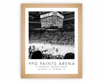 Pittsburgh Penguins NHL | PPG Paints Arena | 9 x 12 inches | Black and White | Poster | Digital Download