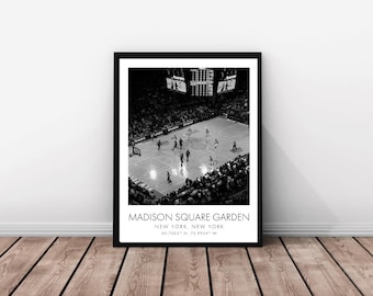 New York Knicks NBA / Madison Square Garden / 16 x 20 pulgadas / Blanco y negro / Póster / Descarga digital