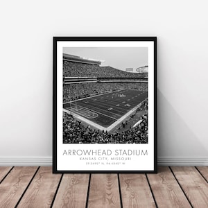 KC Chiefs NFL | Arrowhead Stadium | 24 x 36 inches | Black and White | Poster