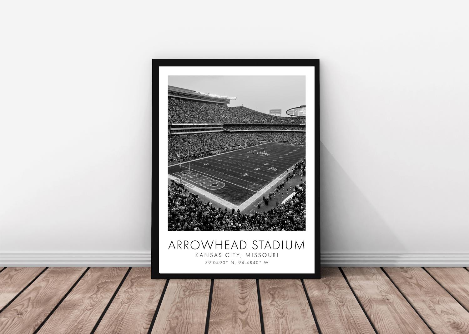 KC Chiefs NFL | Arrowhead Stadium | 16 x 20 inches | Black and White | Poster