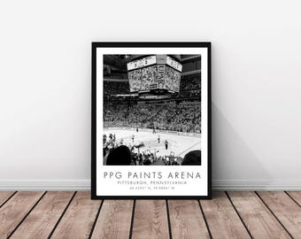 Pittsburgh Penguins NHL | PPG Paints Arena | 12 x 18 inches | Black and White | Poster | Digital Download