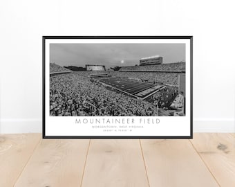 West Virginia University | Mountaineer Field | 36 x 24 inches | Black and White | Poster