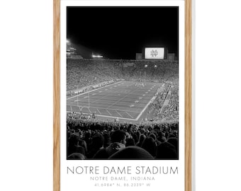 Notre Dame Football | Notre Dame Stadium | 11 x 17 inches | Black and White | Poster