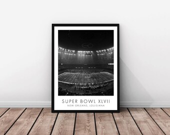 Super Bowl XLVII NFL / Nueva Orleans / 18 x 24 pulgadas / Blanco y negro / Póster