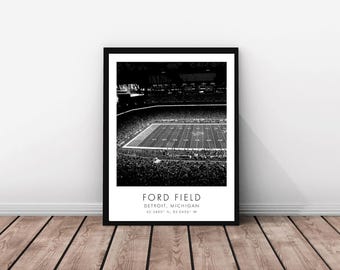 Lions NFL | Ford Field | 18 x 24 inches | Black and White | Poster