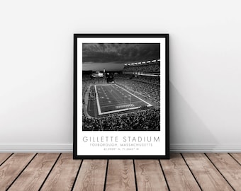 Patriots NFL | Gillette Stadium | 24 x 36 inches | Black and White | Poster