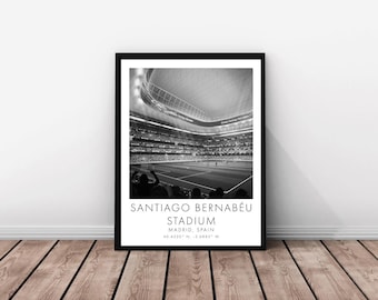 Real Madrid CF / Stadio Santiago Bernabéu / 18 x 24 pollici / Bianco e nero / Poster