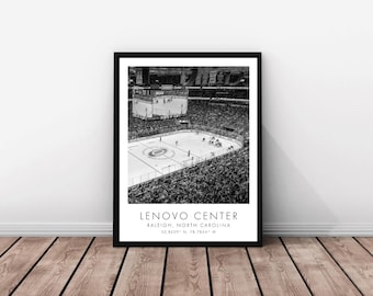 Carolina Hurricanes NHL | Lenovo Center | 24 x 36 tum | Svartvitt | Affisch | Digital nedladdning