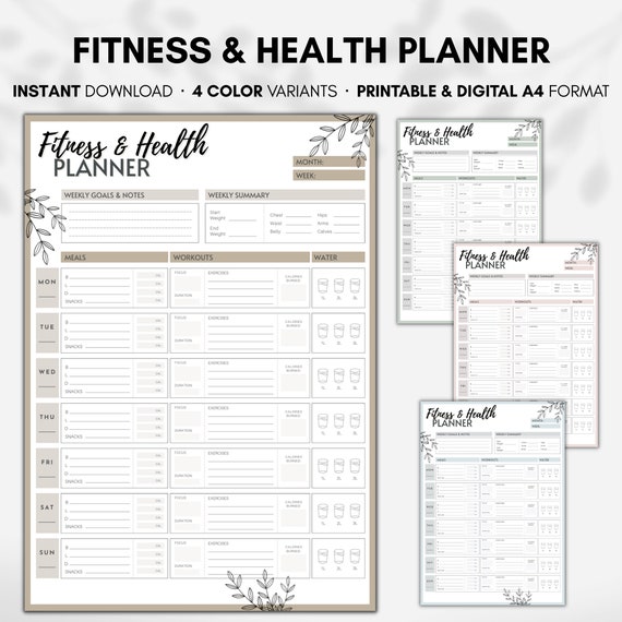 Printable Fitness Planner Health Planner Modern Weekly - Etsy
