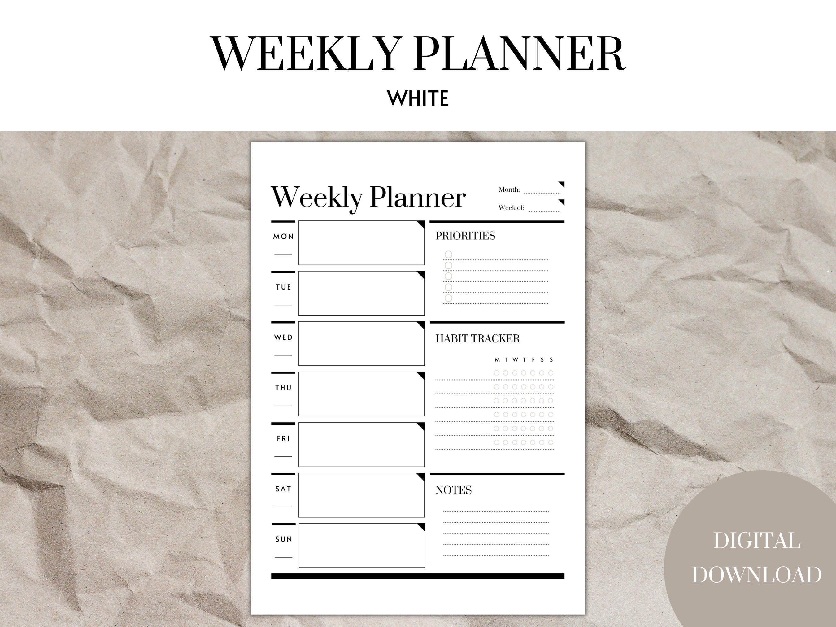 Modern Weekly Planner Printable Weekly Planner Minimalist - Etsy