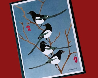Holiday Four Magpies Boxed Notecard Set by Crane Creek Graphics