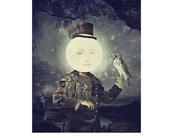 Moon Lady with Owls Notecard