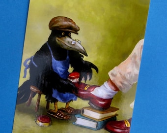 Rudi Hurzlmeier Raven Rook Shining Shoes Postcard