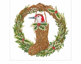 Woodpecker and Holiday Wreath Napkins: Vicki Sawyer Party Art, 20 Pack