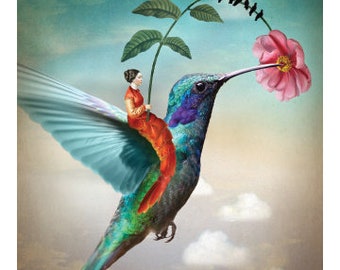 Hummingbird and Lady Notecard by Catrin Welz-Stein