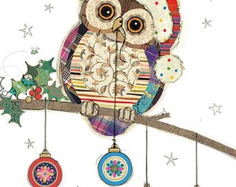 Owl with Ornaments Christmas Notecard, Holiday Notecard