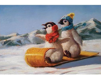 Penguins on a Sled Notecard