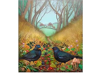 Two Blackbirds in the Woods Greeting Card, All Purpose Notecard