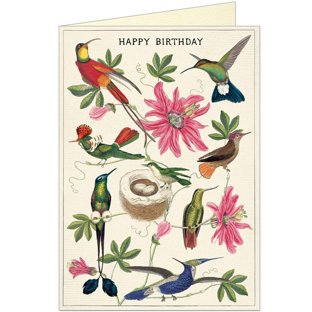 Hummingbirds Happy Birthday Notecard With Vintage Bird Images ...