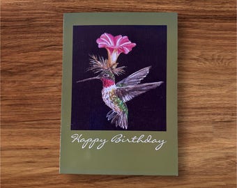Whimsical Hummingbird Notecard: Vicki Sawyer Bird Art, Birds Wearing Hats
