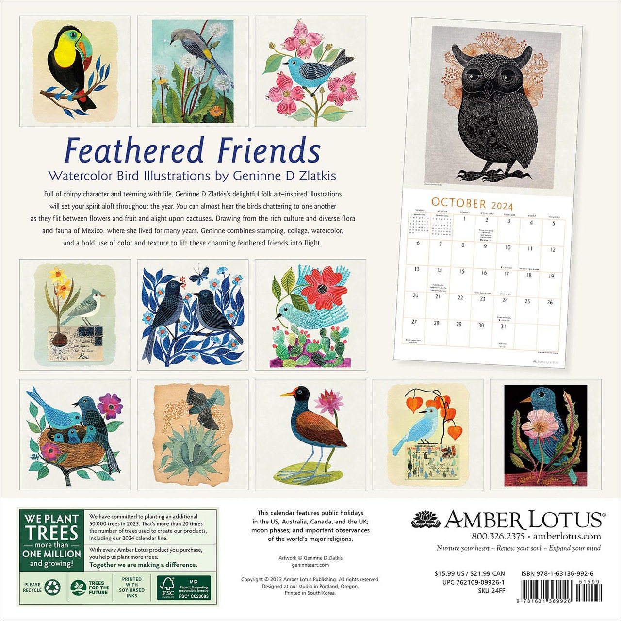 Feathered Friends 2024 Wall Calendar Watercolor Bird Etsy