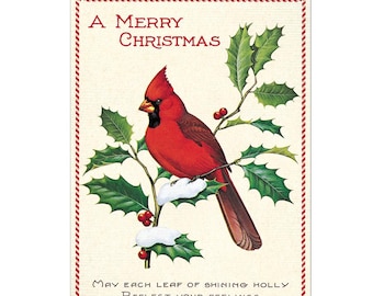 Merry Christmas Notecard with Vintage Bird Image, Cavallini and Co.