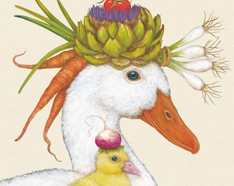 Vicki Sawyer Party Birds Cocktail Napkins: Floral Hats, Goose and Chick, Set of 20