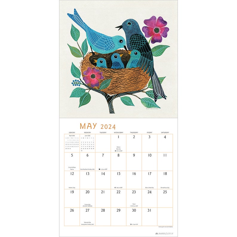 Feathered Friends 2024 Wall Calendar Watercolor Bird Etsy
