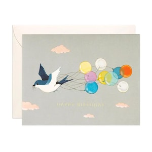 Birds and Balloons Happy Birthday Notecard