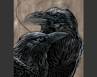 Ravens in Love Notecard, Valentine's Day Greeting Card, Romance