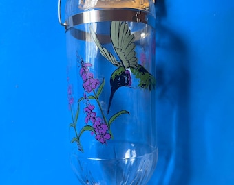 32 oz Best-1 Hummingbird Feeder Replacement Glass Bottle, Hummingbird Image with Flowers