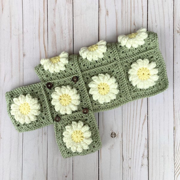 Crocheted Granny Square Dog Coat with Daisy Flowers