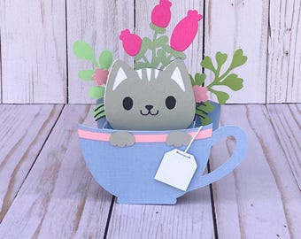 Tea Cup Cat Pop Up Card
