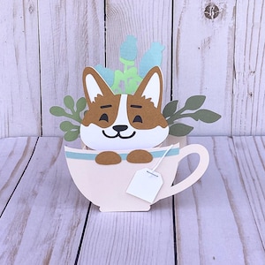 Carte pop-up chien tasse à thé