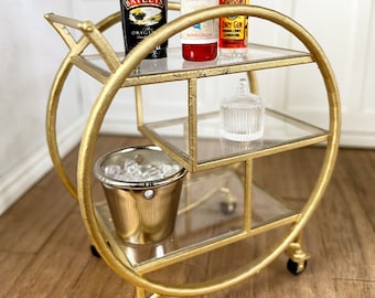 1:12 Scale Dollhouse Miniature Round Bar Cart, Modern Miniatures