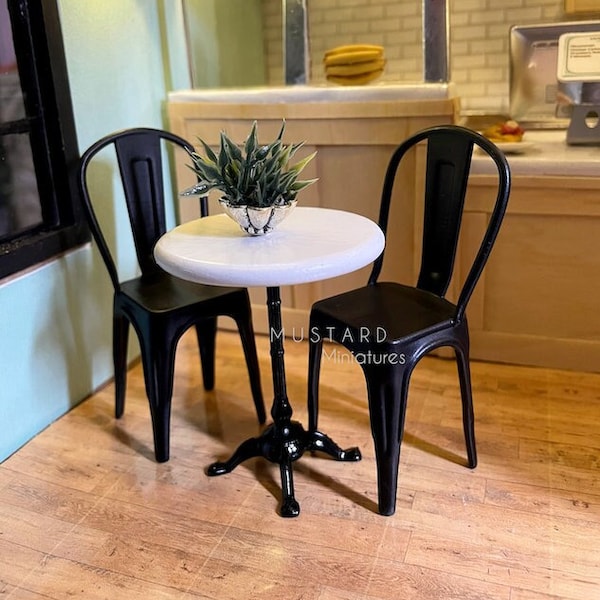 1:12 Scale Dollhouse Miniature Black Bistro Table Chairs, Miniature Bistro Table, Dollhouse restaurant