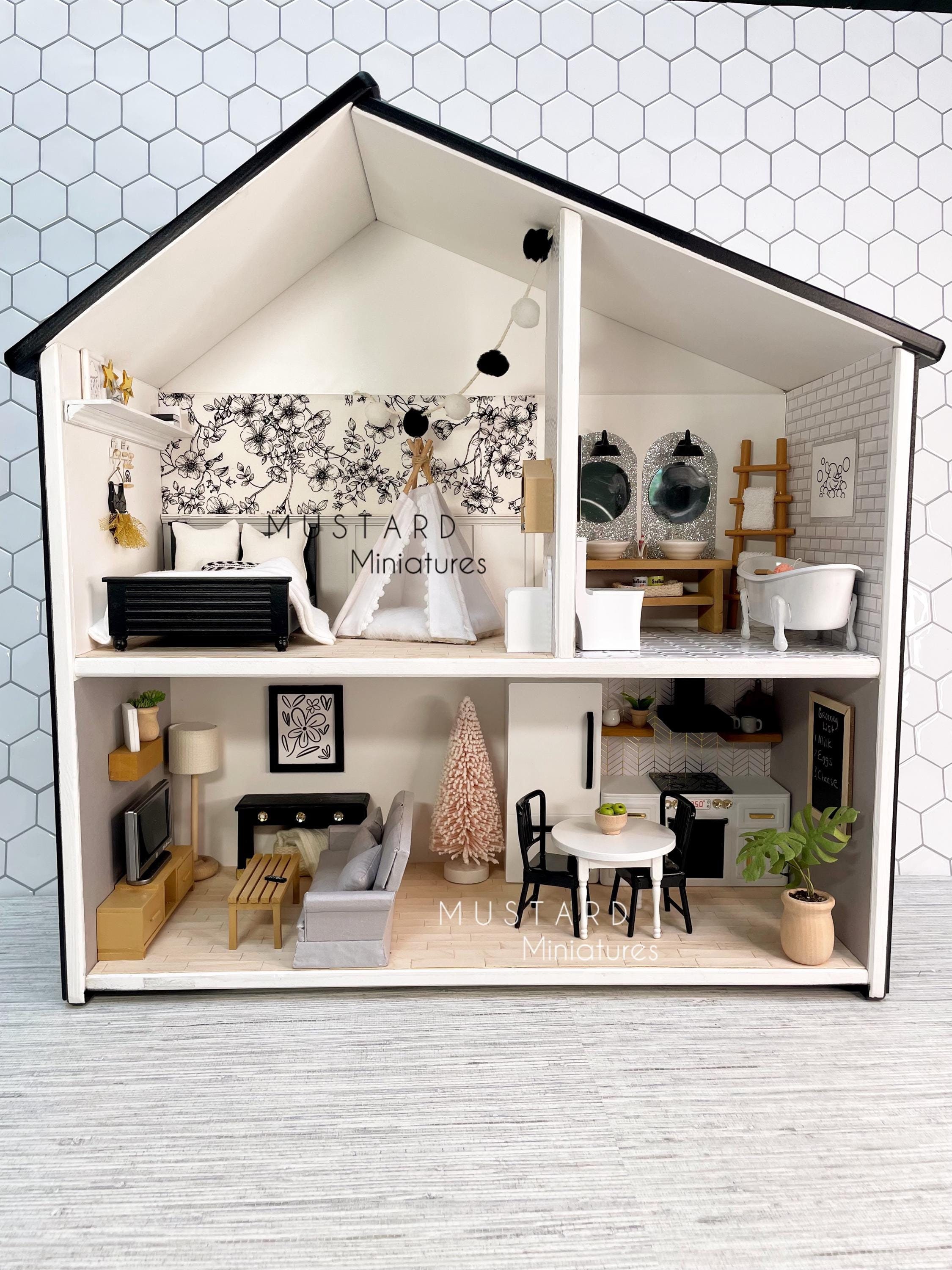 SALE! 1:12 Scale Ikea Dollhouse Fully Furnished, Miniature Dollhouse, Dollhouse Furniture and Accessories, Modern Dollhouse, Azalea House