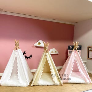 Dollhouse 1:12 Teepee, Pink, Beige, or White, Dollhouse girl room accessory