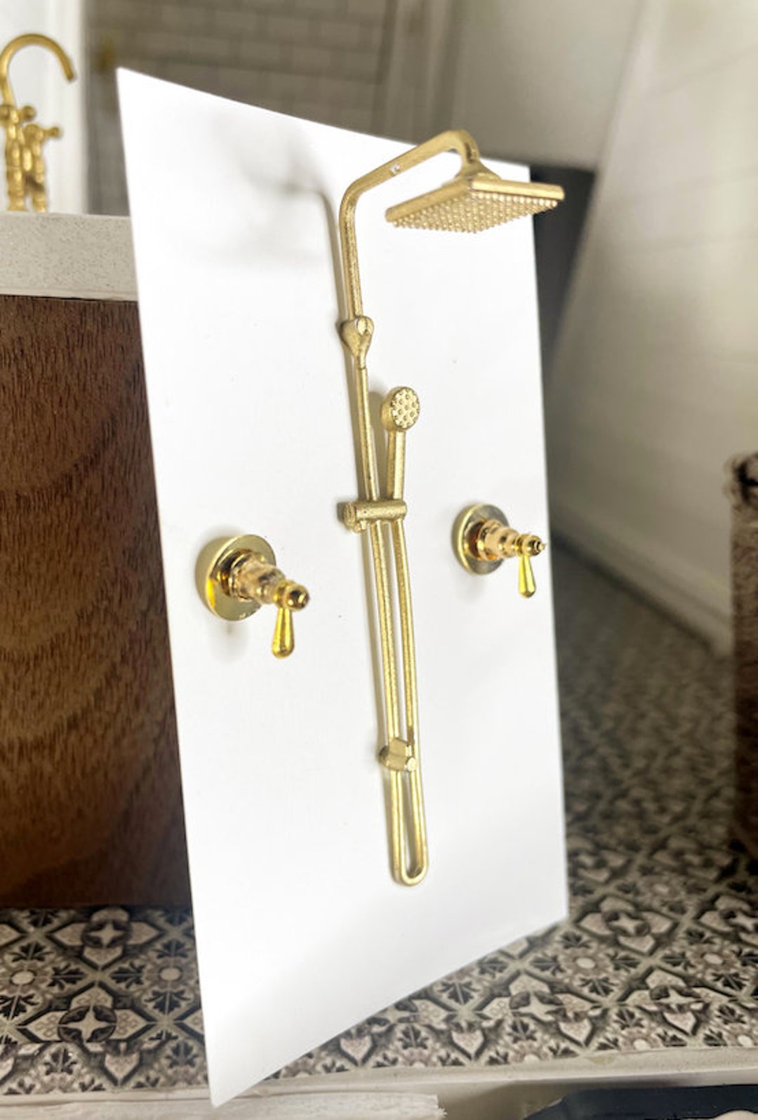 Dollhouse Gold Shower Head, Miniature Shower Head, Modern Miniatures