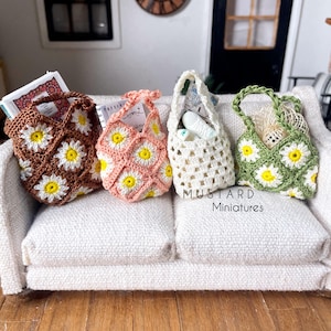 1:12 Miniature Dollhouse Crochet Purse, Shopping tote bag, Miniature Crochet
