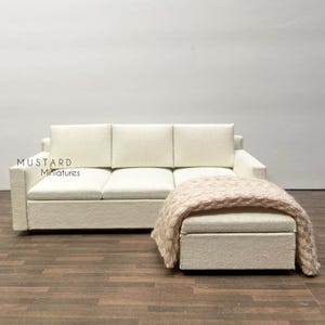 1:12 Maßstab Puppenhaus Miniatur Beige Sofa Schnitt, Puppenhaus Strickwurf, Puppenhaus Stehlampe, Moderne Miniaturen