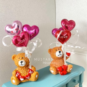 Dollhouse Miniature Valentine Balloons with bear, Dollhouse Bear, Dollhouse Valentine