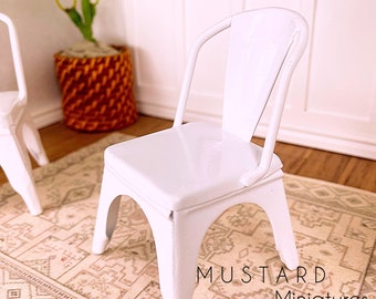 1:12 Scale Dollhouse White Dining Chair, Modern Miniatures